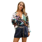 Wholesale latest custom printed female ladies long sleeve chiffon tops and blouses women