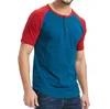 Contrast Colors Raglan Short Sleeve Slim Fitted Blank 3 Buttons Henley T Shirt
