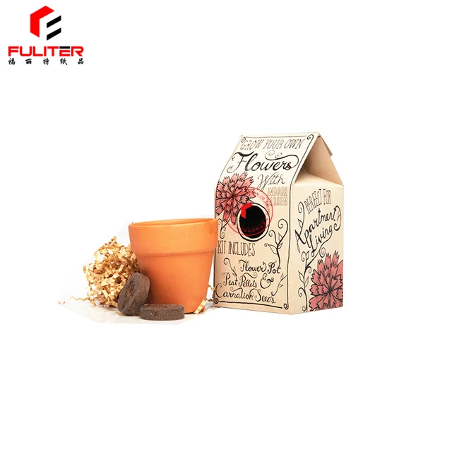 custom kraft paper gable gift box packaging for flower pots