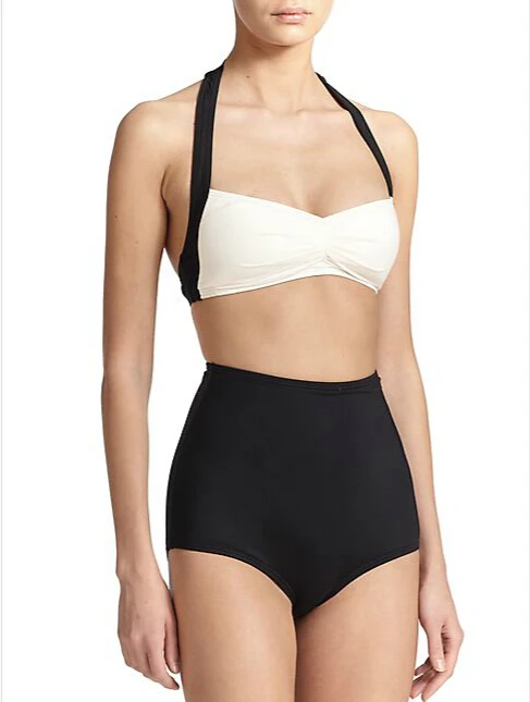 2015 new summer style triangl bikini women high waist bikini swimsuit vintage push up bikini swimwear solid swimsuit