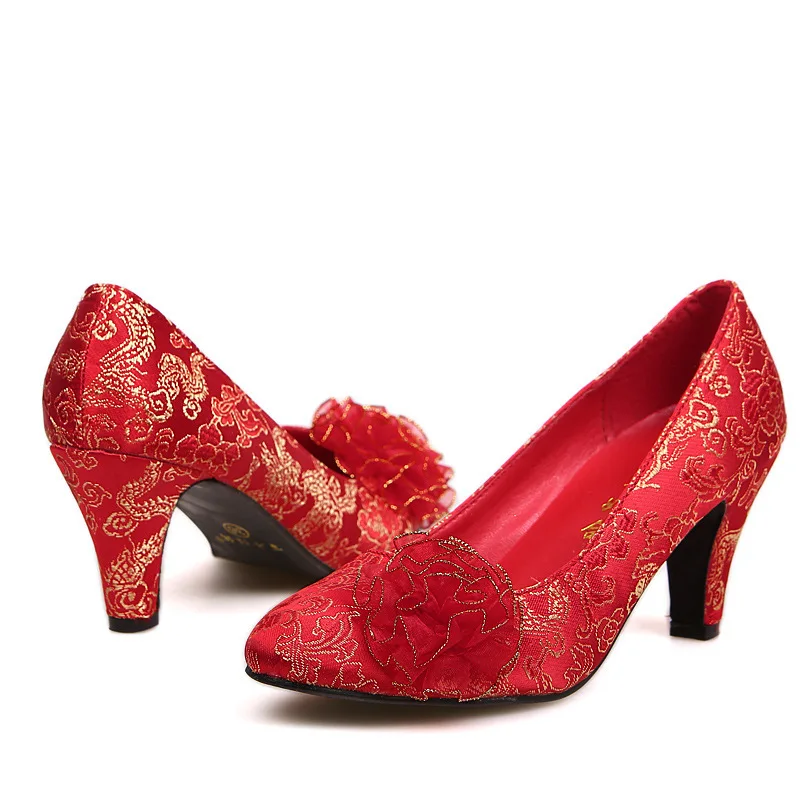 Brand New 2015 Elegant Women Pumps Pointed Toe Wedding Woman Shoes Mesh 6cm Heel Flower Bridal High Heel Shoes Basic Pumps XG58