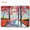 New Arrival Beautiful Red Leaves Tree Path Oil Painting on Canvas
