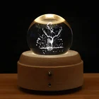 DIY Customized Pattern 3D LED Light Laser Engraved Crystal Ball Music Box For Holiday Gift Wedding