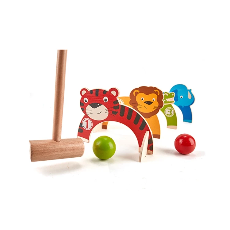Educational Children Wood Cartoon Animal Croquet Game,Wooden Croquet Game Set