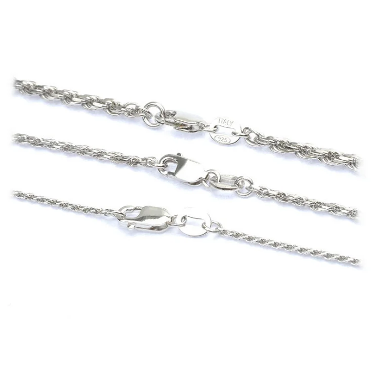 1mm 1.5mm 2.3mm 3mm 3.5mm 4mm 16inch-30inch Sterling Silver Diamond Cut Rope Chain