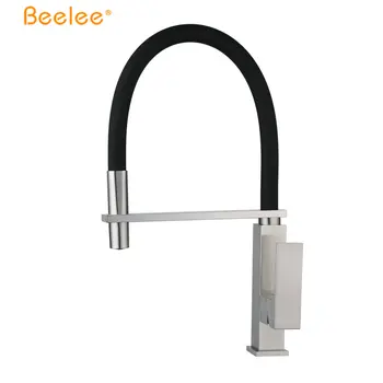Beelee Brushed Nickel Black Silicon Pull Down Kitchen Sink Tap