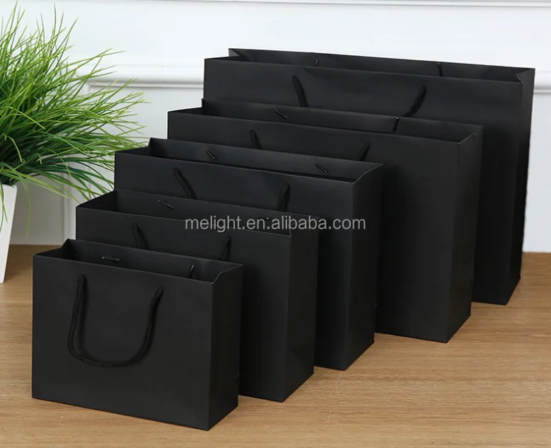 black vertical customized paper bag of shopping bag