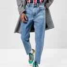 straight leg jeans raw cut hem five pockets zip fly belt loops fashion jeans pants denim fabric men's clothing