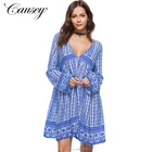 2019 Latest Women Fashion Maxi Bohemian Style Cotton Print Long Sleeve Girl Sexy Mini Dress