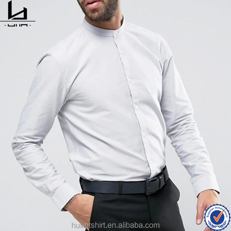 white no collar dress shirt