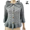 New Korean stylish ladies fancy gray lapel ruffle knitting pattern cardigan sweaters design for women