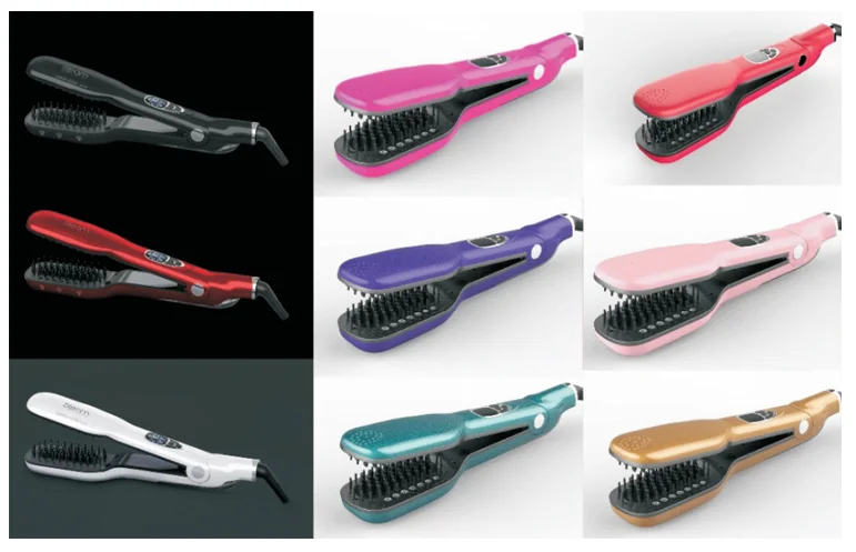 2017 Hot Sell Custom Steam Comb Electric Professional Ceramic Steam Hair Straightener Brush