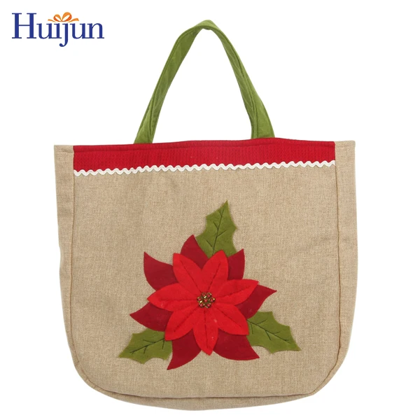 wholesale cheap christmas shopping gift jute bag with flower