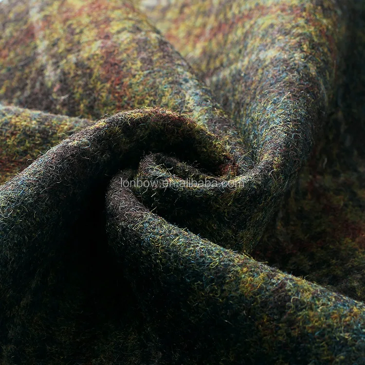 Dunkelgrün karierten 100% wolle tweed kleid stoff made in China