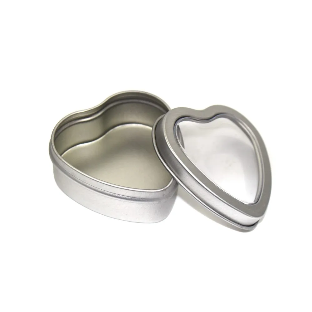 small metal box candy tin with window for food heart shaped tin