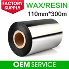 Standard anti-scratch black 110mmx300m thermal transfer(TTR)wax/resin barcode ribbon jumbo roll for paper labels