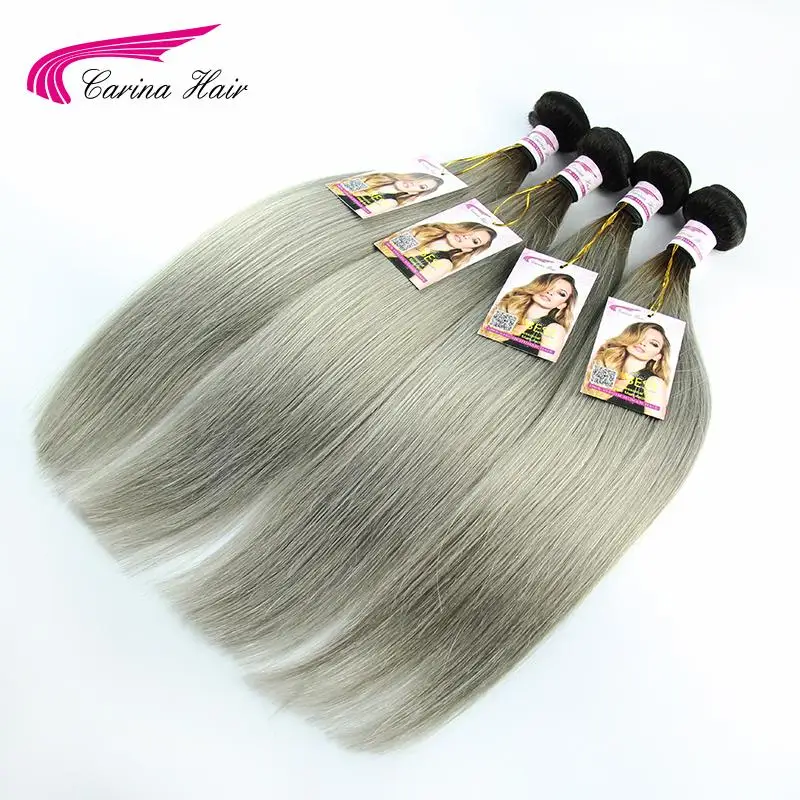 4 bundles brazilian straight grey ombre hair two tone human hair weave grade 8A brazilian virgin hair extensions free shipping