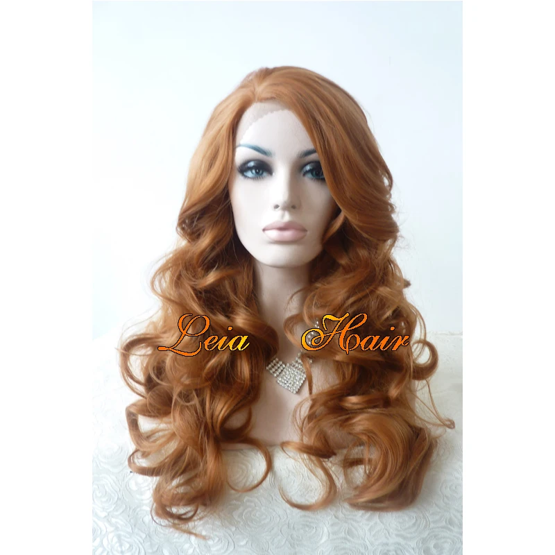 Cheap Long Brown Wig Wavy Synthetic Lace Front Wig Heat Resistant Wavy Kanekalon Hair Glueless Long Brown Wig For White Women