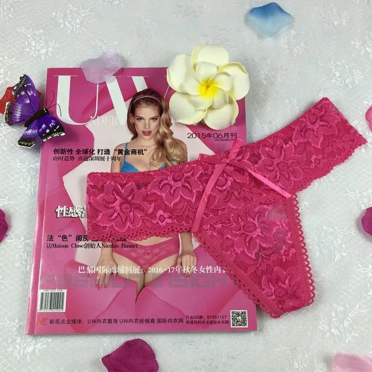 Stock Bowknot transparent jacquard low waist Lace sey panties women underwear thongs bragas women panties sey underwear women br
