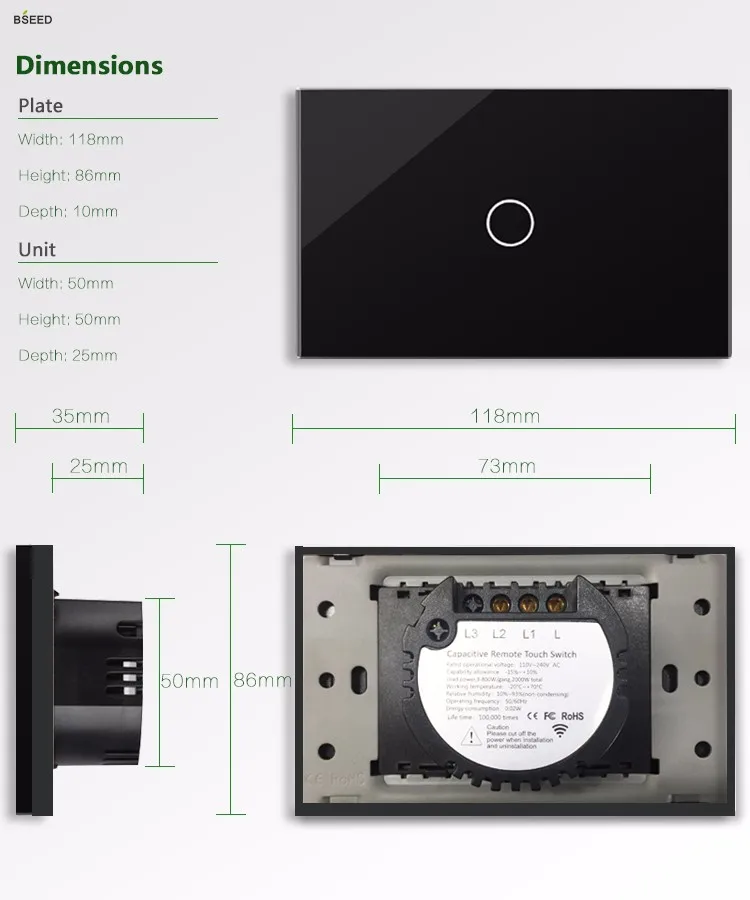 BSEED US EU UK AU to 3 Gang Smart Switch with Glass Panel Capacitive Zigbee Wall Touch Sensor Remote Control Touch Switch - ANKUX.COM