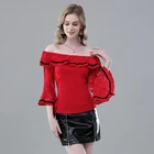 New temperament women's clothing elegant red off the shoulder long sleeve blouse tops