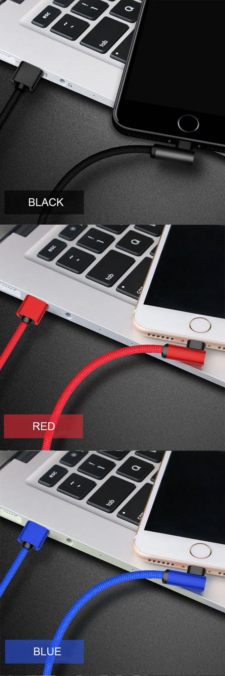 Wholesale New Style Black Blue Red L Shape Gaming Micro Usb Cable Cord For Samsung Galaxy S6 S7 Android Mobile Phone Game Cable - ANKUX.COM