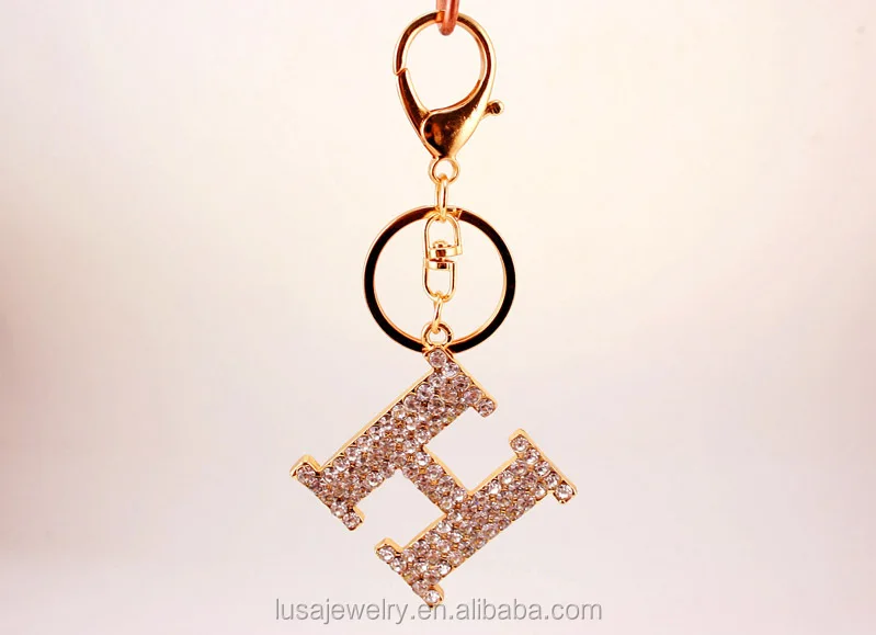wholesale custom zinc alloy metal letter h rhinestone keychain