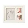 Square Solid Wood Material White Baby Keepsake Handprint Photo Frame With Clay