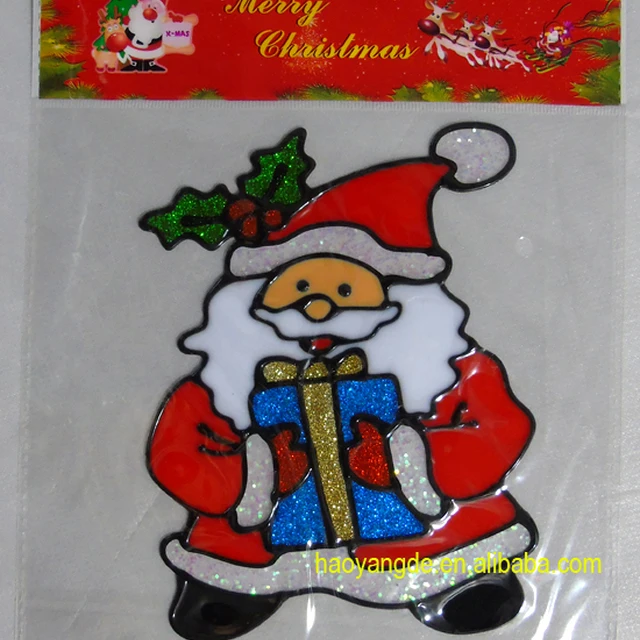 santa claus distributes gift christmas gel sticker removable
