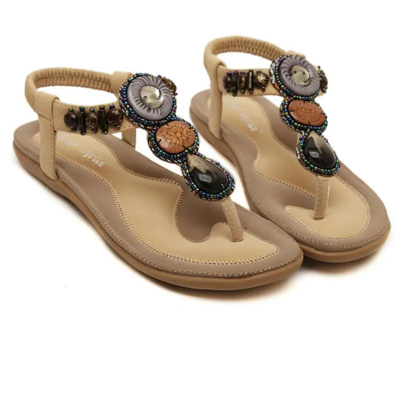 2015 New Fashion Bohemia Style Toe thong Sandals Woman Apricot Black Flat Sandals Lovely Ladies Sandals Sandalias