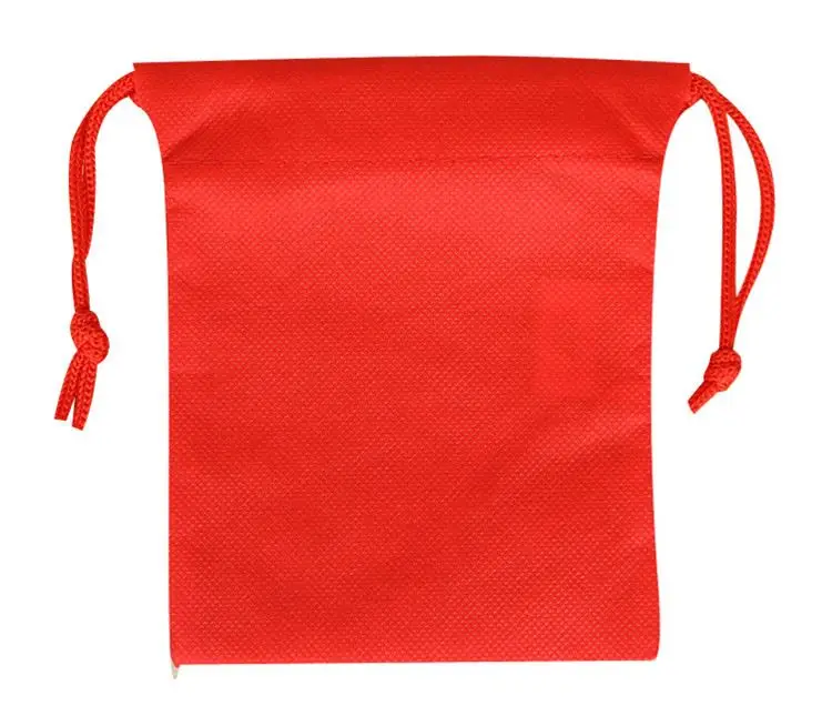 portable red non woven fabric christmas gift drawstring bag