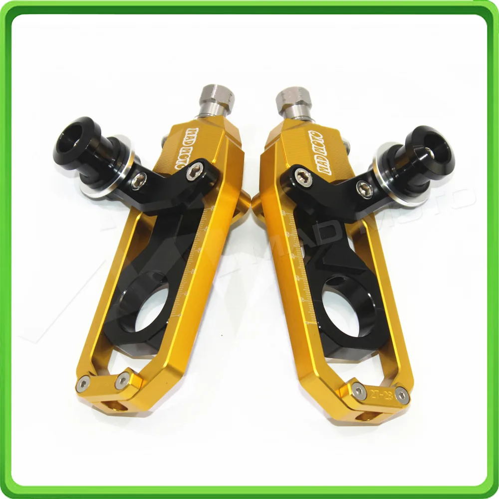 Motorcycle Chain Tensioner Adjuster with bobbins kit for Yamaha FZ1 2006 2007 2008 2009 2010 2011 2012 2013 2014 2015 Gold&Black (3)
