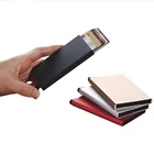 Custom shape custom metal plastic mens push button credit driving license RFID blocking card holder with elastic bands