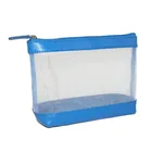Clutch Wallet Small Leather Trim Mesh Travel Cosmetic Bag