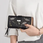 2017 Wallet Womens Wallet 2017 Leaves Pendant Hollow Out Pieced Flap Closure PU Women Long Wallet