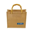 Customized Jute Shopping Bag with Bamboo Handles Good Quality
