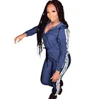 Letter printed denim fabric women loose zip hooded jumpsuit