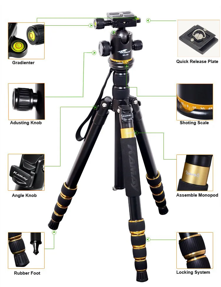 Luxury Design Tripod Professional 25mm Aluminum Tube Gyro Video Camera