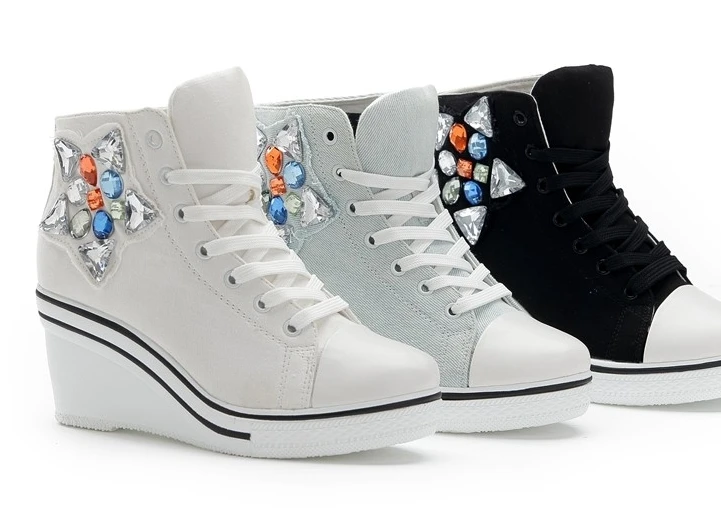 Free shipping 2014 spring female wedges platform high canvas shoes casual shoes lacing zipper white high-heeled shoes