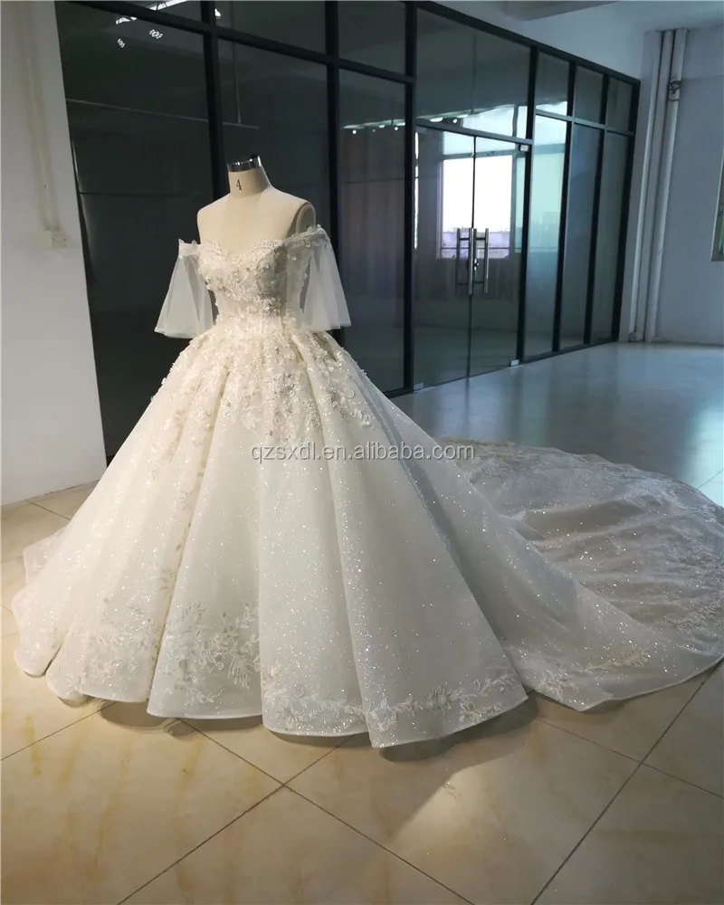 white gown,jenniferwhite 2018 white puff wedding gowns off-shoulder beaded appliques long