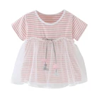 short sleeve striped design child clothes and mesh dress kids baby girl summer