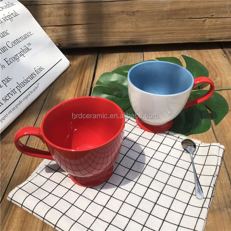 inside and outside color glaze in blue and red ceramic water cup