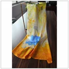 Fashion lady's 90*90cm printing machine hemming Oil painting 100% silk scarves