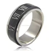 New design rotate black roman numerals cheap wholesale men high polished stainless steel ring