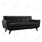 Modern italy living room rubber wooden leg black recliner leather sectional sofa