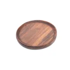 Customized Logo Dia16.5Cm Round Shape Walnut Wood Buffet Tray with Engraved Texture