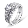 2019 New Design 18K White Gold Plated 925 Sterling Silver 5A Cubic Zircon Diamond Engagement Wedding Ring Sets