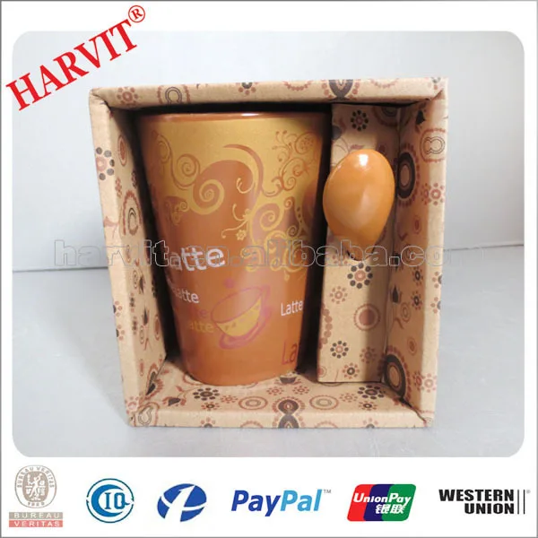 wholesale decal porcelain mug with gift box/stoneware mugs gold