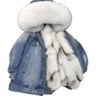 2019 winter new real fur coat denim jacket women hooded warm fox fur liner coat parkas fox fur coat