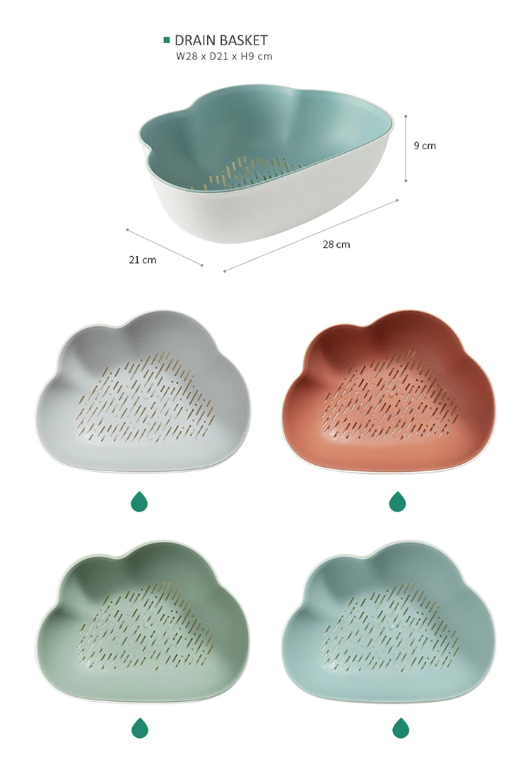 Nouveau produit en ligne panier d'égouttage sûr et facile à nettoyer bac à légumes outils de cuisine panier à fruits Double lavage